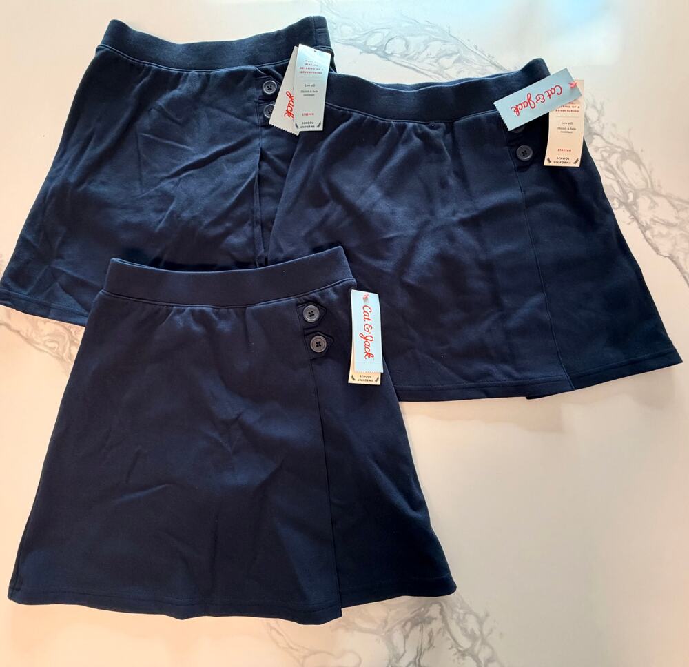 Cat & Jack Girls School Uniform Skorts Lot of 3 Navy Blue Size 8 Wrap Style NWT